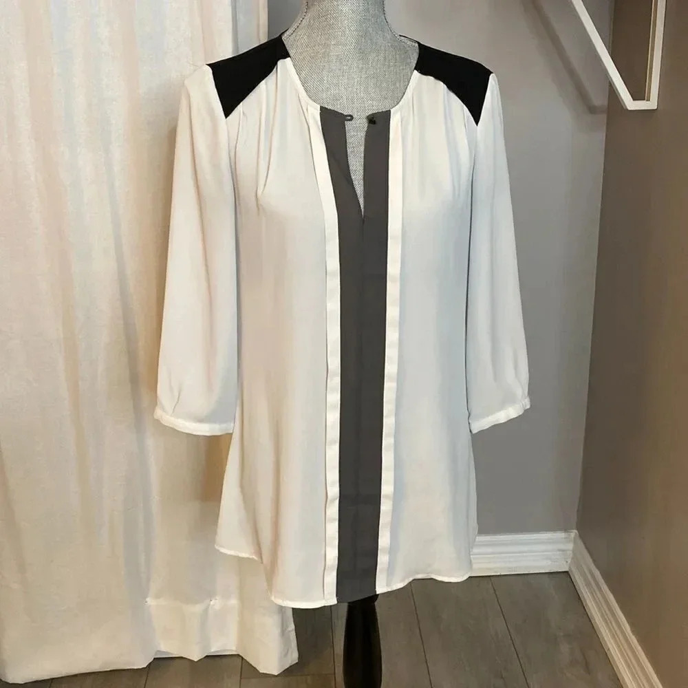 MEXX Collarless Tunic Blouse Quarter Sleeve, Size 10
